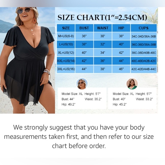 🆕Plus Size One Piece Swim Dress Tummy Control Swimsuit - Picture 3 of 3